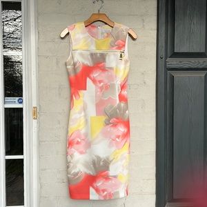 Calvin Klein (4) coral/lemon/khaki scuba knit sheath dress